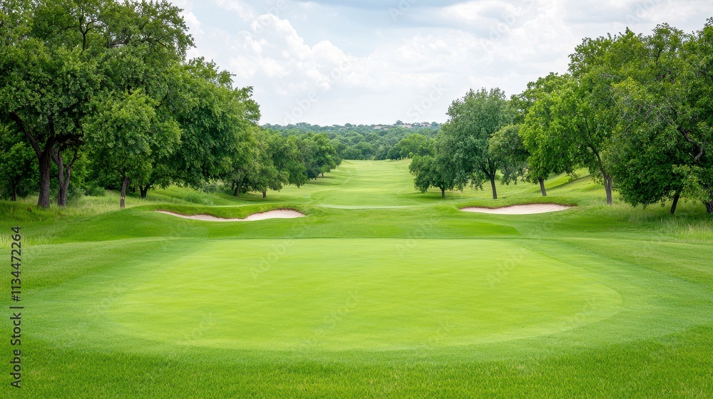 Serene Golf Course Landscape Under Cloudy Sky Serene Golf Course Landscape Under Cloudy Sky