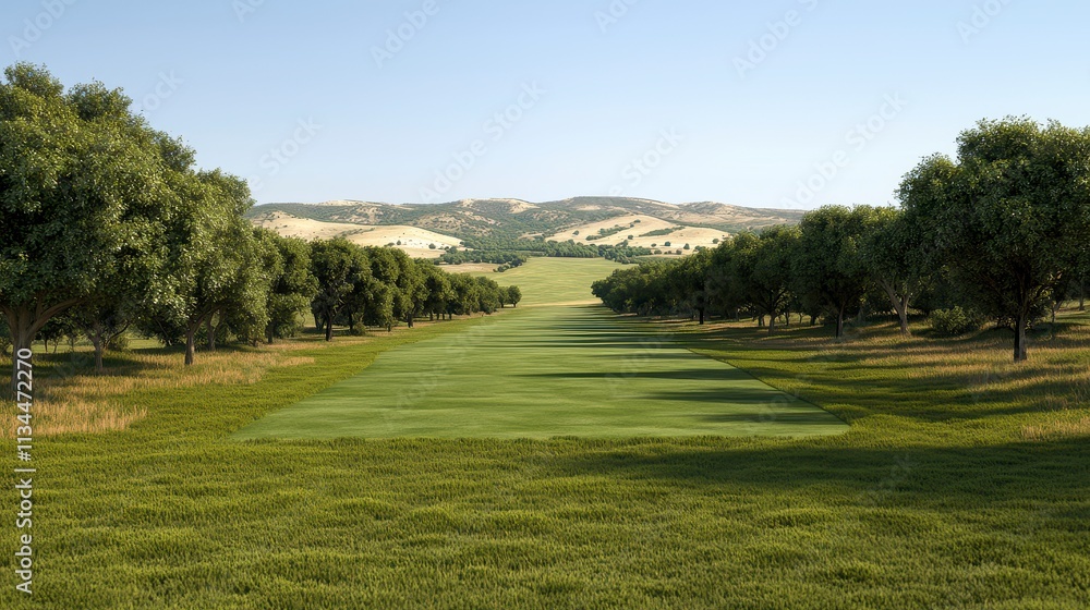 Serene Golf Course Fairway with Rolling Hills and Trees Serene Golf Course Fairway with Rolling Hills and Trees