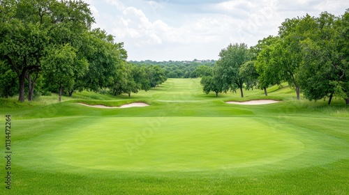 Serene Golf Course Landscape Under Cloudy Sky