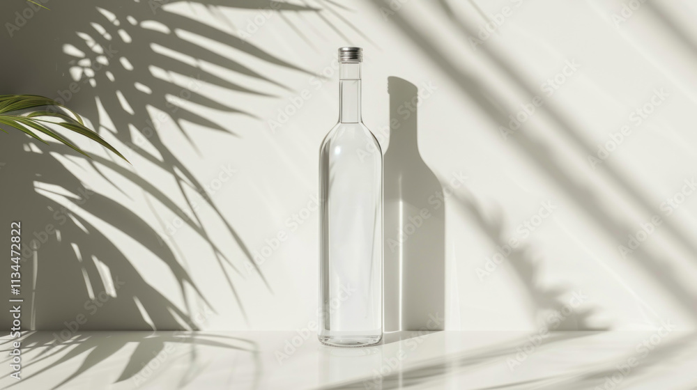 Clear bottle mock-up with clean lines, soft lighting accentuating the transparency, positioned on a light background, perfect for fresh product branding Clear bottle mock-up with clean lines, soft lighting accentuating the transparency, positioned on a light background, perfect for fresh product branding