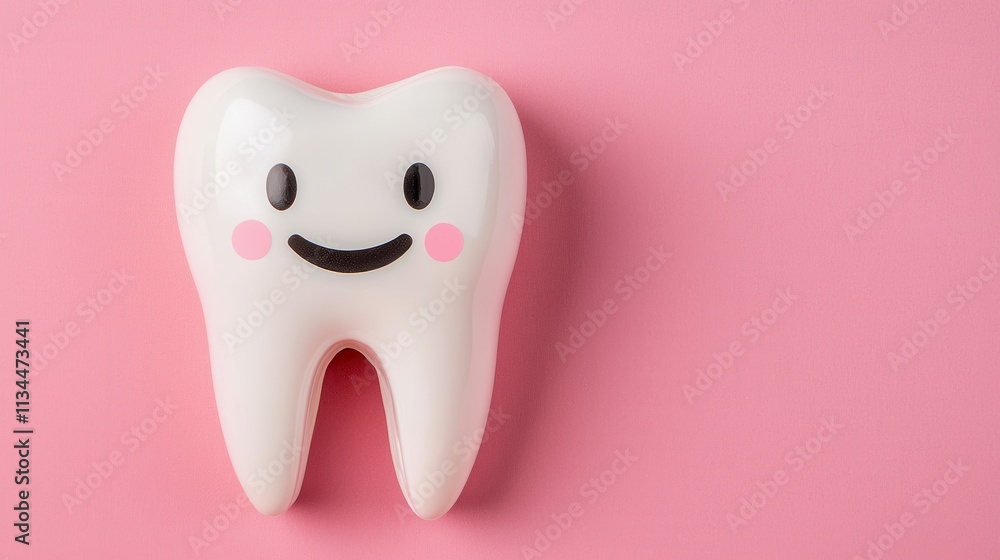 Happy Tooth on Pink Background Dental Health Care Happy Tooth on Pink Background Dental Health Care
