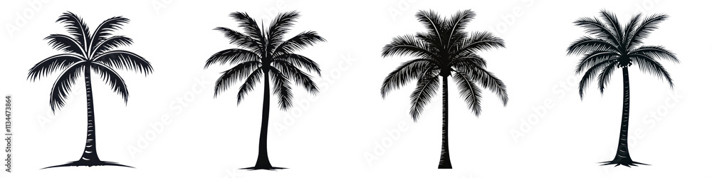 Silhouette of Tropical Palm Trees with Coconut Leaves Against Scenic Horizon at Tranquil Beach Location During Sunrise or Sunset Serene and Picturesque Landscape for Travel Tourism Silhouette of Tropical Palm Trees with Coconut Leaves Against Scenic Horizon at Tranquil Beach Location During Sunrise or Sunset Serene and Picturesque Landscape for Travel Tourism