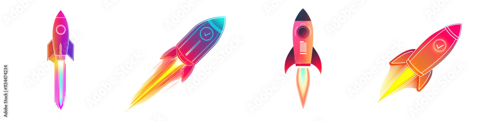 Vibrant and dynamic depicting a group of stylized rocket spaceships blasting off into the vast colorful galaxy Symbolizing the excitement and innovation of space and travel Vibrant and dynamic depicting a group of stylized rocket spaceships blasting off into the vast colorful galaxy Symbolizing the excitement and innovation of space and travel