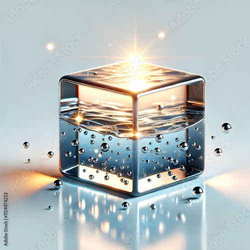 3D Glossy light reflection on water surface symbolizing clarity and epiphany with copy space concept as A glossy background featuring light reflections on a water surface symbolizing clarity and epiph photo