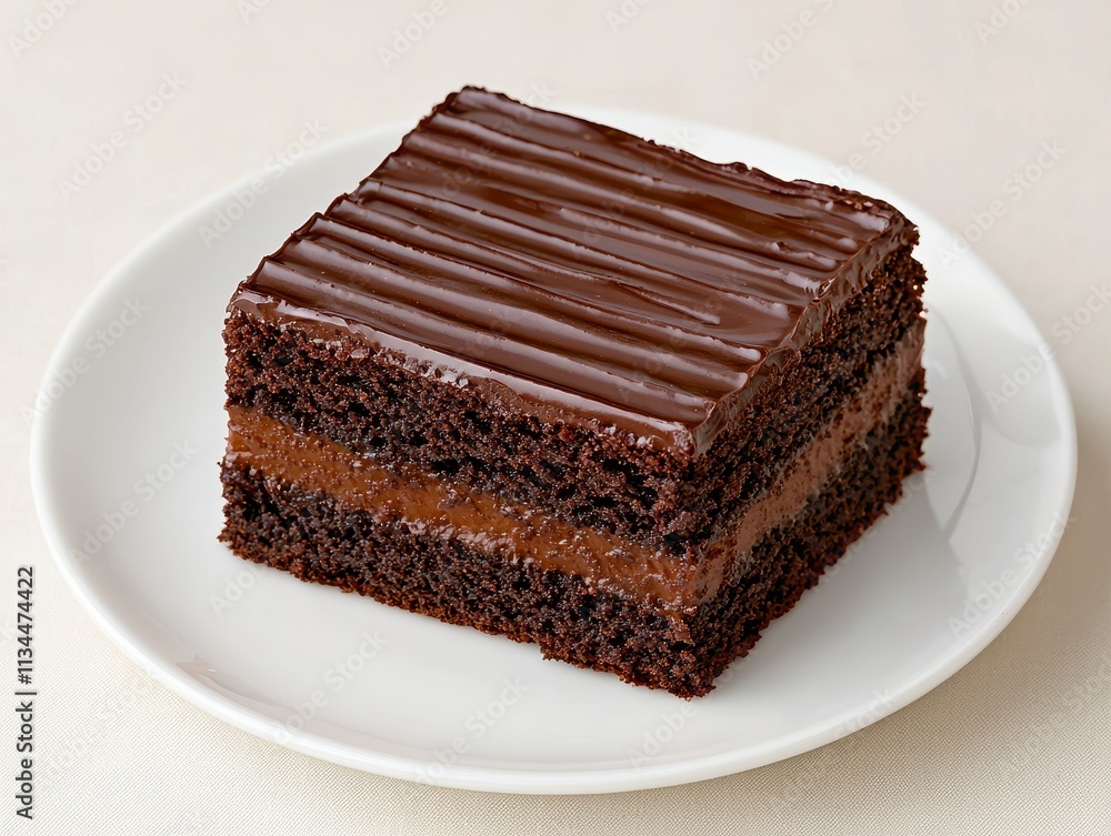 Delicious Chocolate Layer Cake on White Plate Delicious Chocolate Layer Cake on White Plate