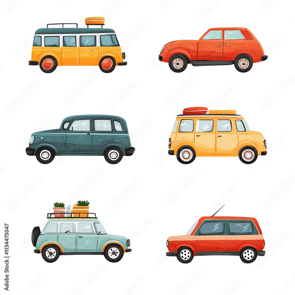 Naklejka premium Collection of Retro Cars and Vans for Summer Travel