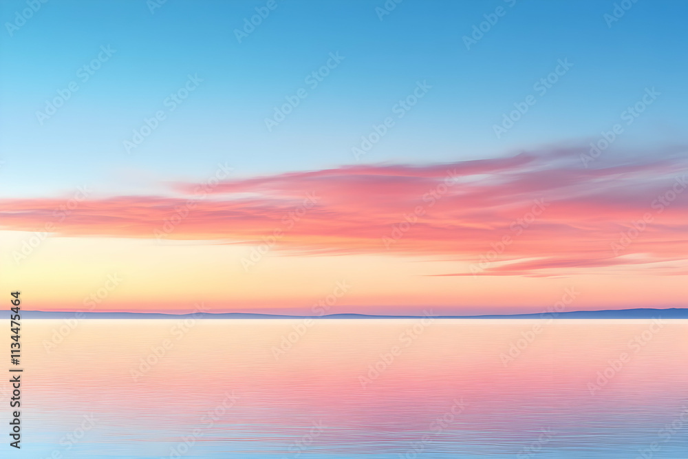 Fototapeta premium Serene pink and blue sunrise over calm water.