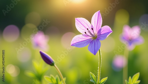 closeup footage campanula persicifolia flowers sunny meadow summer photo