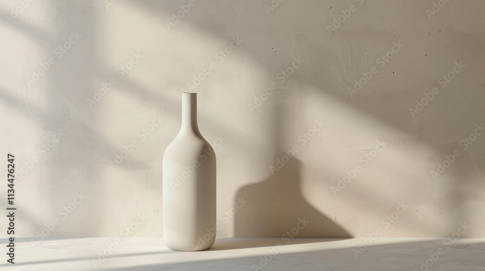 Elegant bottle mock-up on a neutral background, emphasizing the shape and label space, soft ambient lighting Elegant bottle mock-up on a neutral background, emphasizing the shape and label space, soft ambient lighting