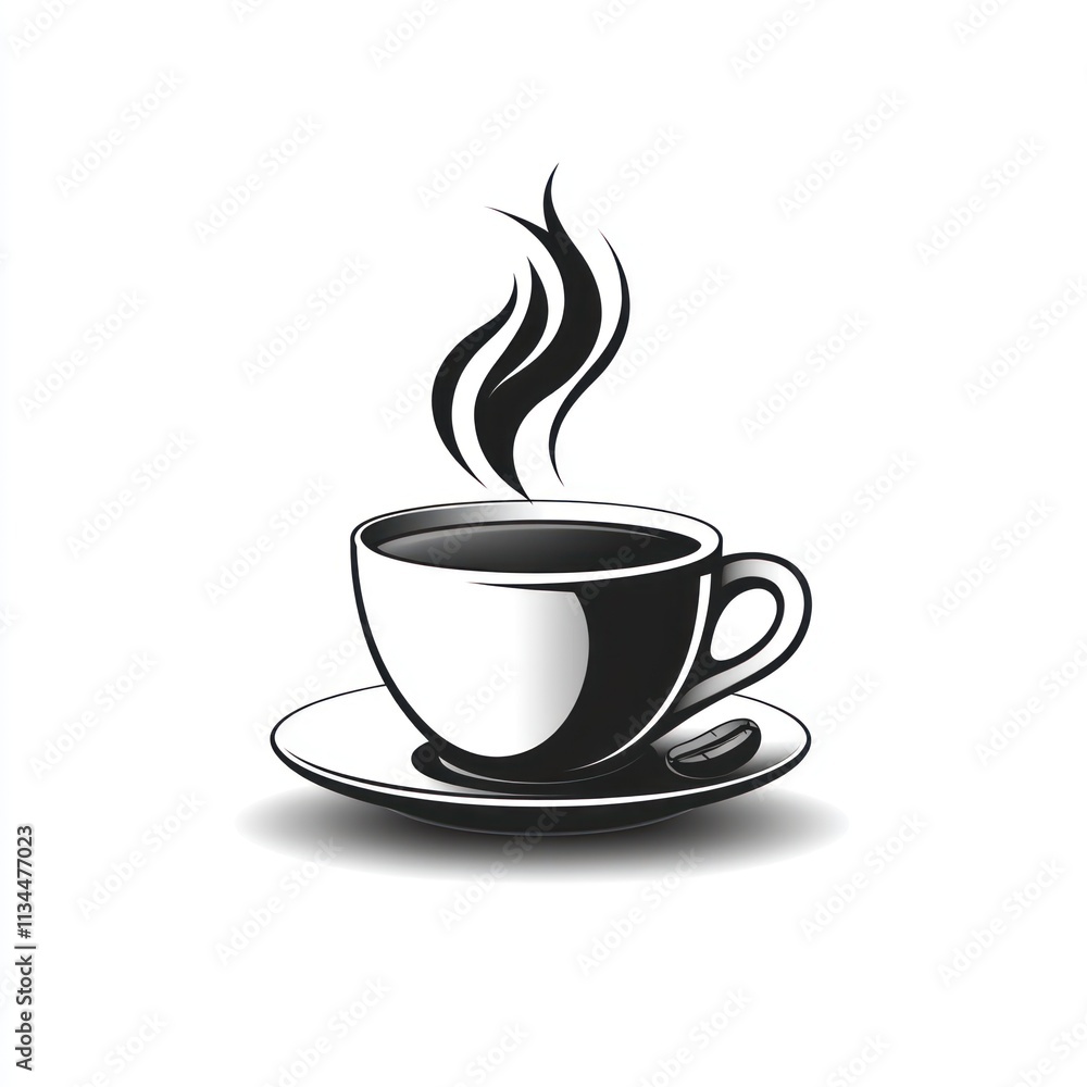Steaming cup of coffee on saucer with coffee bean. Steaming cup of coffee on saucer with coffee bean.