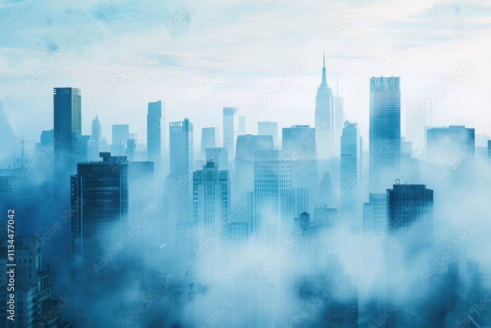 Misty Morning Skyline of a Major City With Prominent Landmarks and Towers Misty Morning Skyline of a Major City With Prominent Landmarks and Towers