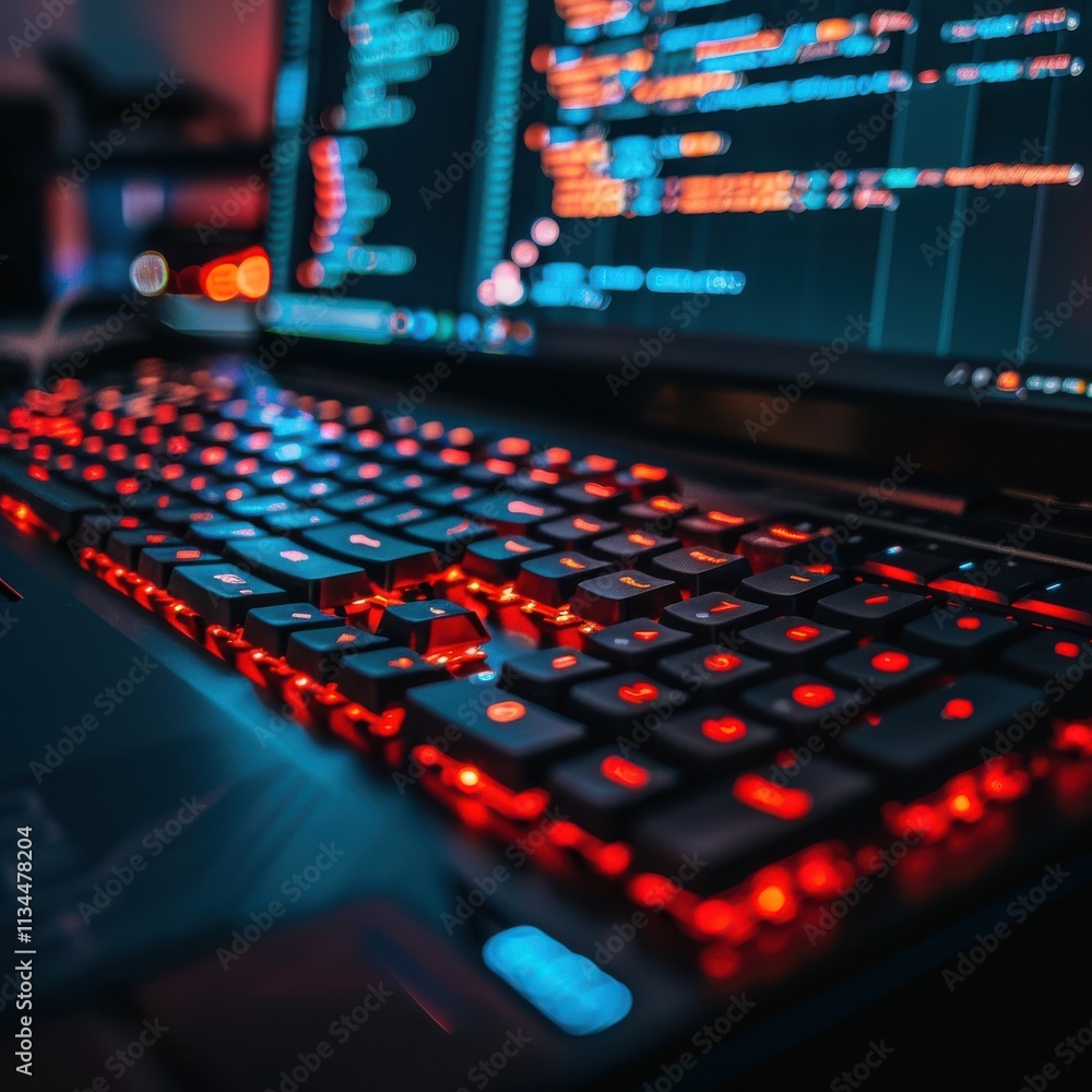 Colorful Backlit Keyboard and Code Displayed on Laptop During Late Night Programming Session Colorful Backlit Keyboard and Code Displayed on Laptop During Late Night Programming Session