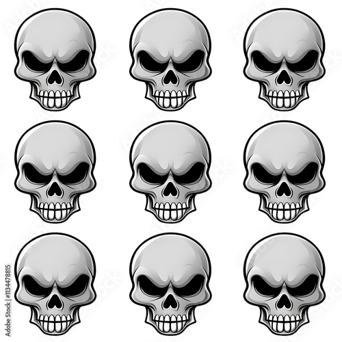 Cartoon Skull Heads Seamless Pattern Design for Spooky Themes photo