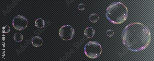 Bubble PNG. Set of realistic soap bubbles. Bubbles are located on a transparent background. Vector flying soap bubbles. Water glass bubble realistic png	
