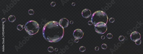 Bubble PNG. Set of realistic soap bubbles. Bubbles are located on a transparent background. Vector flying soap bubbles. Water glass bubble realistic png	
