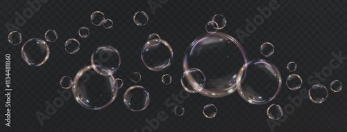 Bubble PNG. Set of realistic soap bubbles. Bubbles are located on a transparent background. Vector flying soap bubbles. Water glass bubble realistic png	
