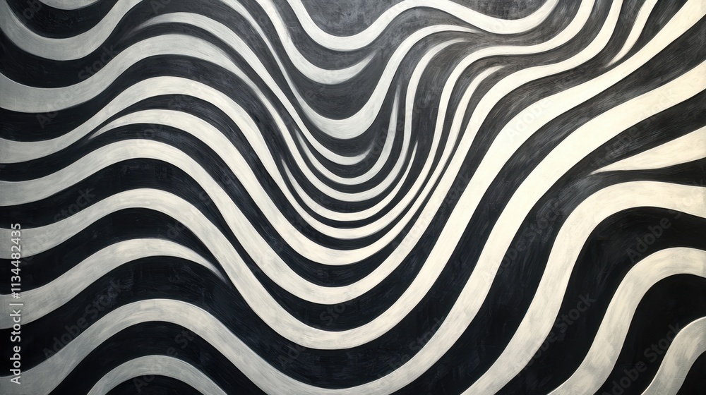 Dynamic black and white waves create a captivating visual rhythm in modern art space Dynamic black and white waves create a captivating visual rhythm in modern art space