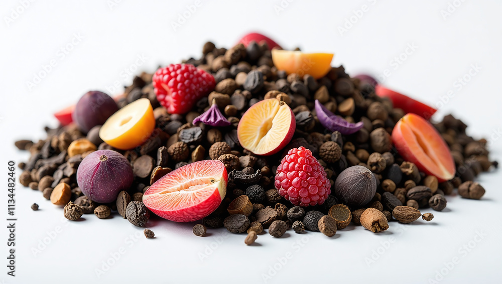 Obraz premium leaf tea loose dry texture mixed fruit herbs flower petals added flavor