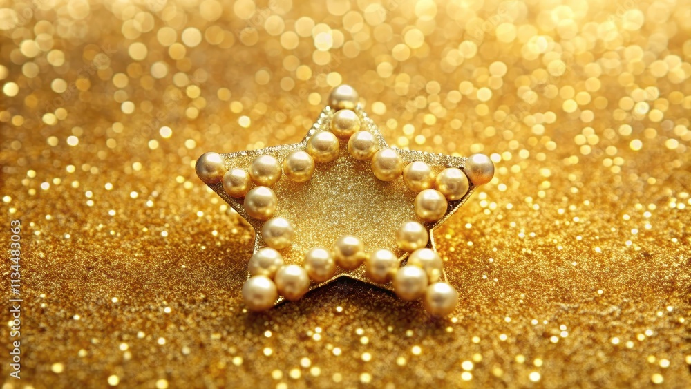 Gold pearl sequins shining in a star shape on a glittery background, gold, pearl, sequins, shiny, glitter, background, star Gold pearl sequins shining in a star shape on a glittery background, gold, pearl, sequins, shiny, glitter, background, star