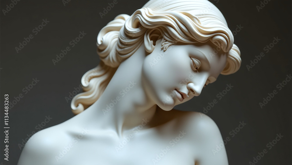 marble statue depicts serene woman bent head exuding elegance feminine marble statue depicts serene woman bent head exuding elegance feminine