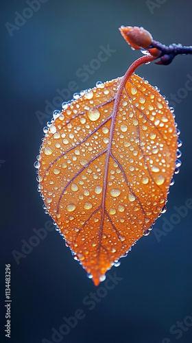 a brown leaf with water drops on it