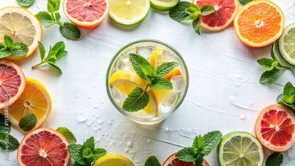 Refreshing Citrus Beverage with Mint Garnish and Slices
