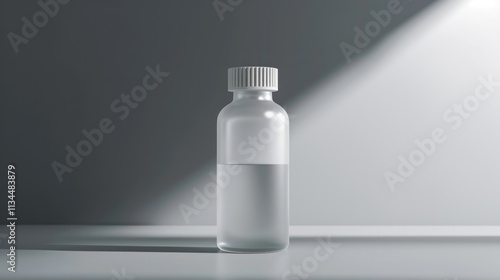 Laboratory bottle mock-up with a frosted cap, subtle lighting, scientific aesthetic photo