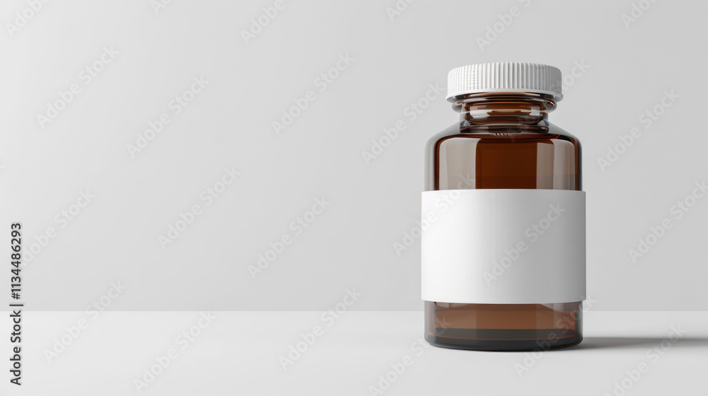 Medicine bottle mock-up with a child-proof cap, clear label space, white background Medicine bottle mock-up with a child-proof cap, clear label space, white background