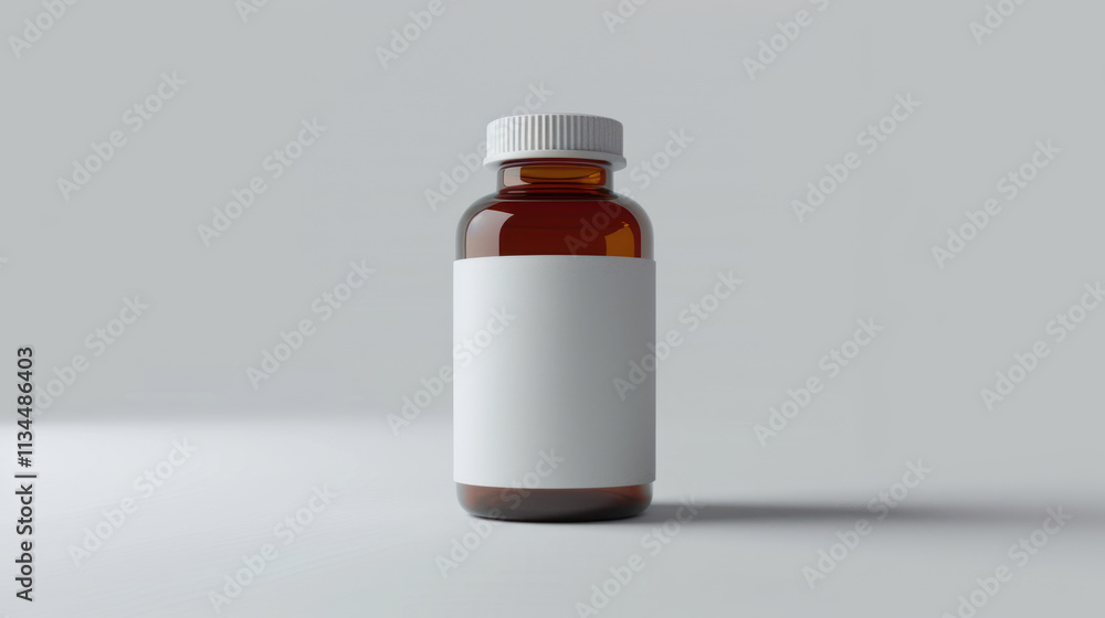 Medicine bottle mock-up with a child-proof cap, clear label space, white background Medicine bottle mock-up with a child-proof cap, clear label space, white background