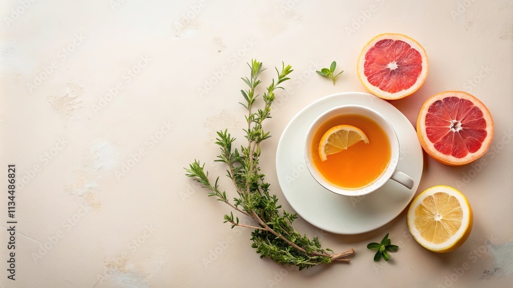 Aromatic Citrus Tea with Herbs on a Light Background Aromatic Citrus Tea with Herbs on a Light Background