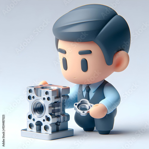 3D Macro shot of engineer inspecting 3D printed part with copy space concept as A close up image shows an engineer closely inspecting a 3D printed part representing quality control in additive manufac photo