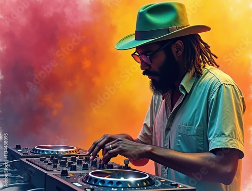 Male raggae DJ man on International Reggae Day. Ragga Jamaican dance music black DJ