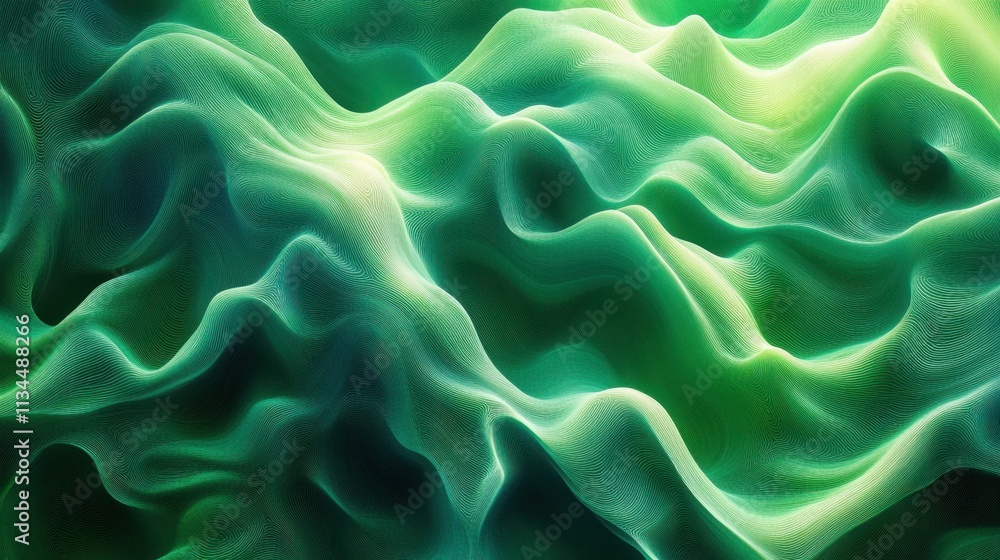 Captivating green waves of abstract texture create a mesmerizing visual experience in a tranquil setting Captivating green waves of abstract texture create a mesmerizing visual experience in a tranquil setting