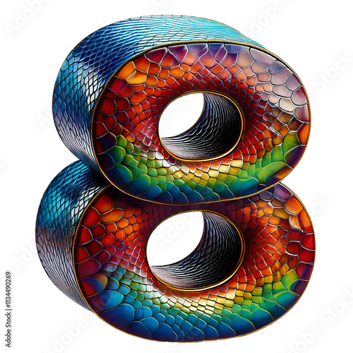 3D Number Eight with Snake Skin Texture - Transparent Background