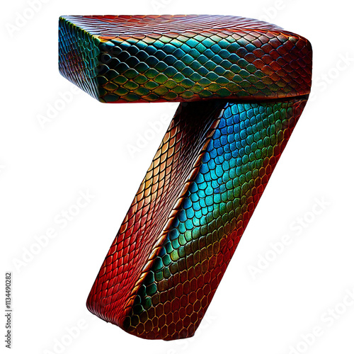 3D Number Seven with Snake Skin Texture - Transparent Background