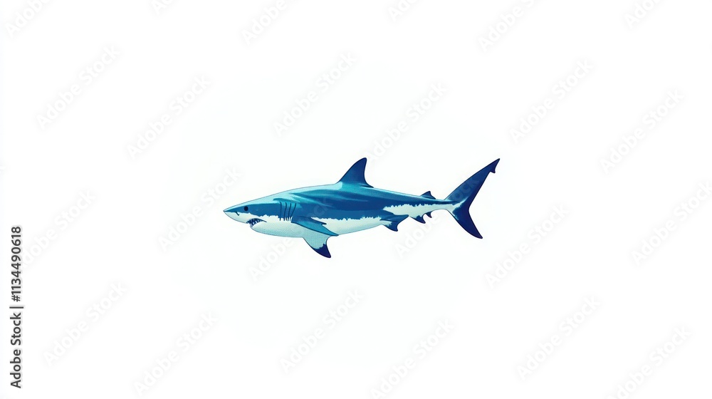 A blue shark swimming against a white background. A blue shark swimming against a white background.