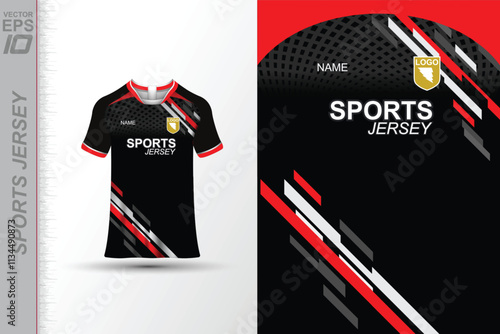 Modern ready-to-print jersey design with dynamic lines and vibrant colors. Perfect for football, basketball, cycling, or sportswear. High-quality, customizable vector file for instant printing.