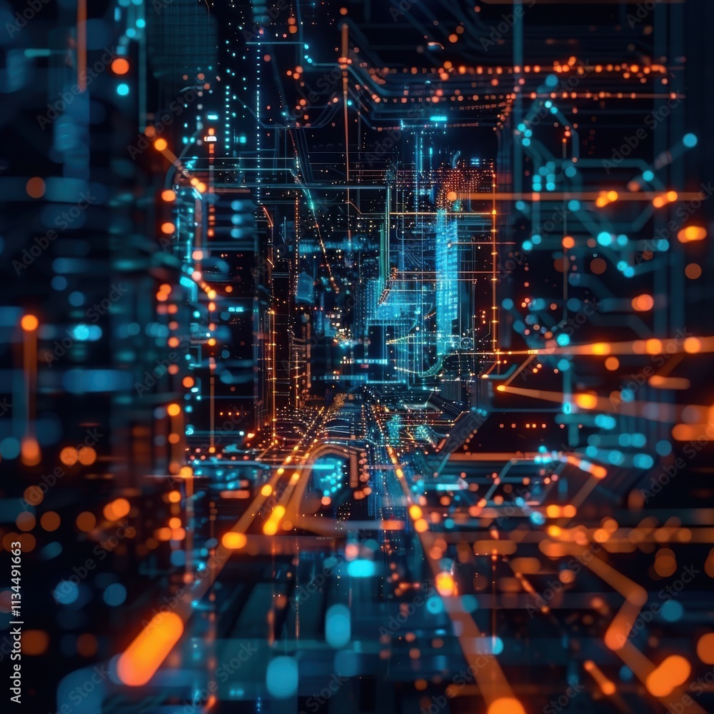 Futuristic Digital Data Stream Flowing Through Cyber Network in Abstract Design Futuristic Digital Data Stream Flowing Through Cyber Network in Abstract Design
