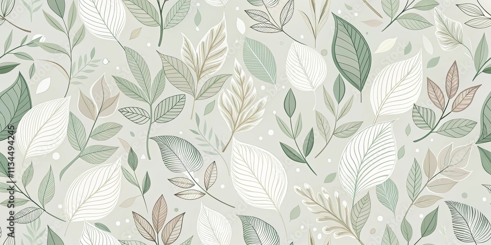 Elegant Botanical Leaf Pattern Design Featuring Soft Green and Beige Hues Elegant Botanical Leaf Pattern Design Featuring Soft Green and Beige Hues