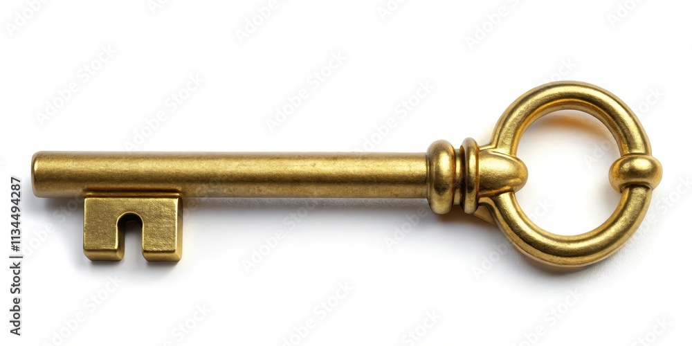 Classic retro gold key on white background, rendering, retro, classic, gold, key, vintage, antique, old, shiny, metal Classic retro gold key on white background, rendering, retro, classic, gold, key, vintage, antique, old, shiny, metal
