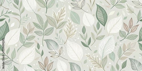 Elegant Botanical Leaf Pattern Design Featuring Soft Green and Beige Hues