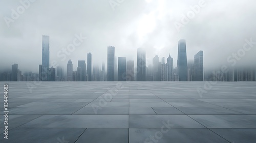 Empty Cityscape with Foggy Skyline