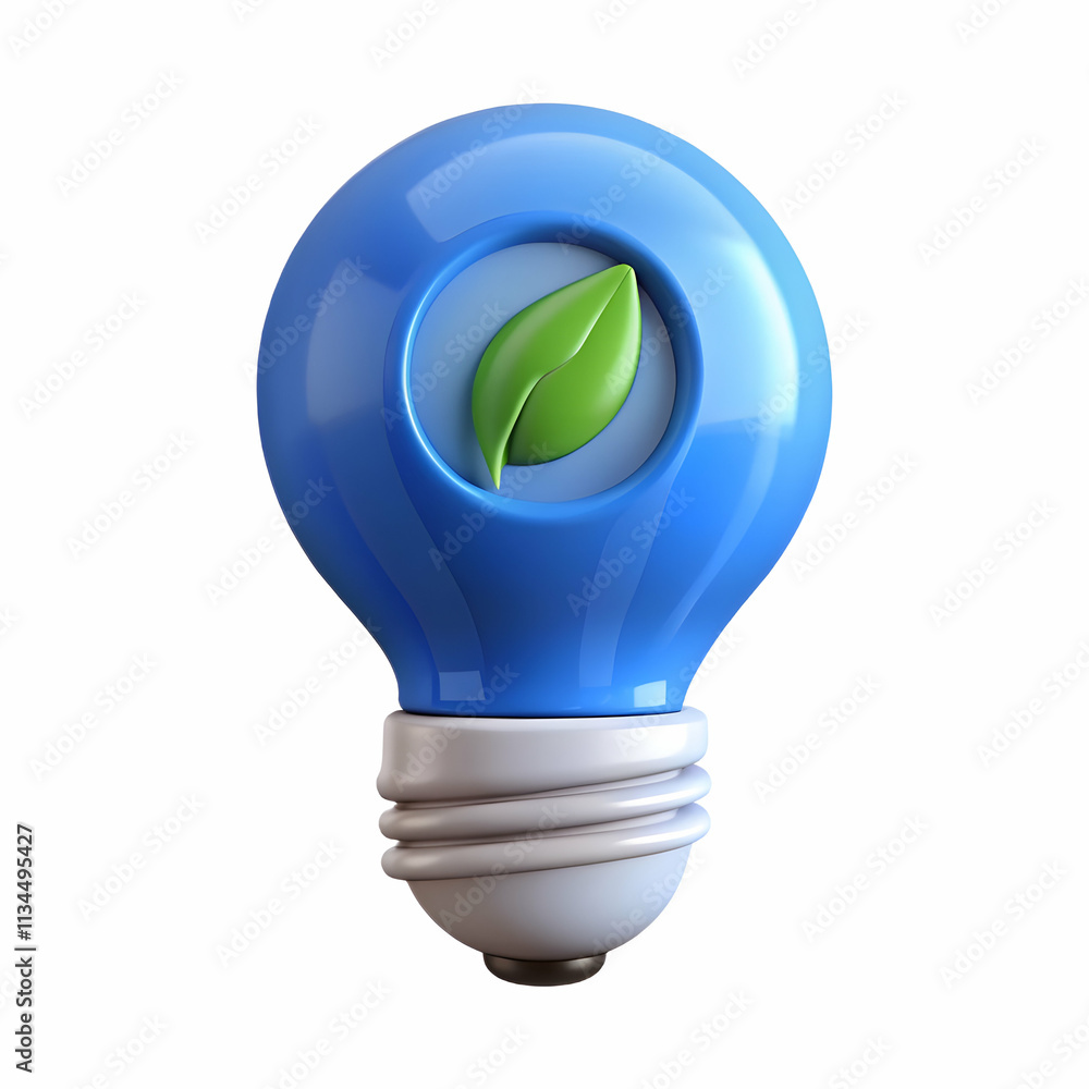 Eco Lightbulb Icon on Plain Blue Background Symbolizing Energy Efficiency and Sustainability with Ample Copy Space Eco Lightbulb Icon on Plain Blue Background Symbolizing Energy Efficiency and Sustainability with Ample Copy Space