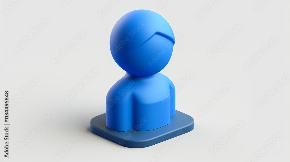 3D rendered blue user profile icon on a square base. 3D rendered blue user profile icon on a square base.