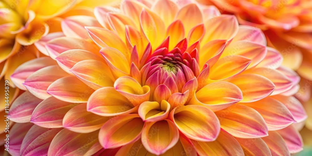 Macro view of vibrant yellow, pink, and salmon dahlia petals, flowers, dahlia, petals, colorful, vibrant, close-up, macro Macro view of vibrant yellow, pink, and salmon dahlia petals, flowers, dahlia, petals, colorful, vibrant, close-up, macro