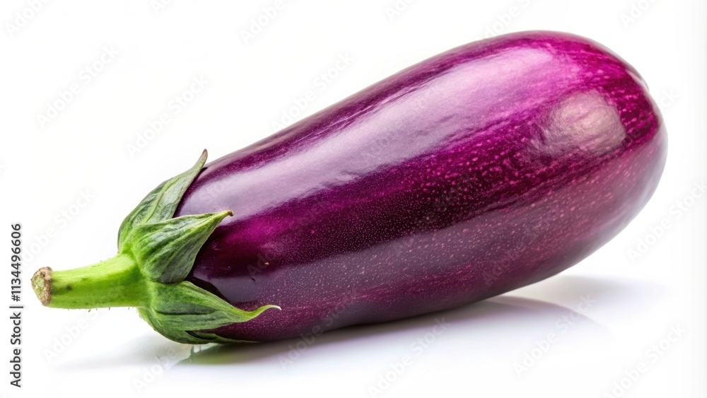 Vibrant purple eggplant on a white background, fresh, vegetable, organic, healthy, cooking, food, ingredient, ripe, nutrition
