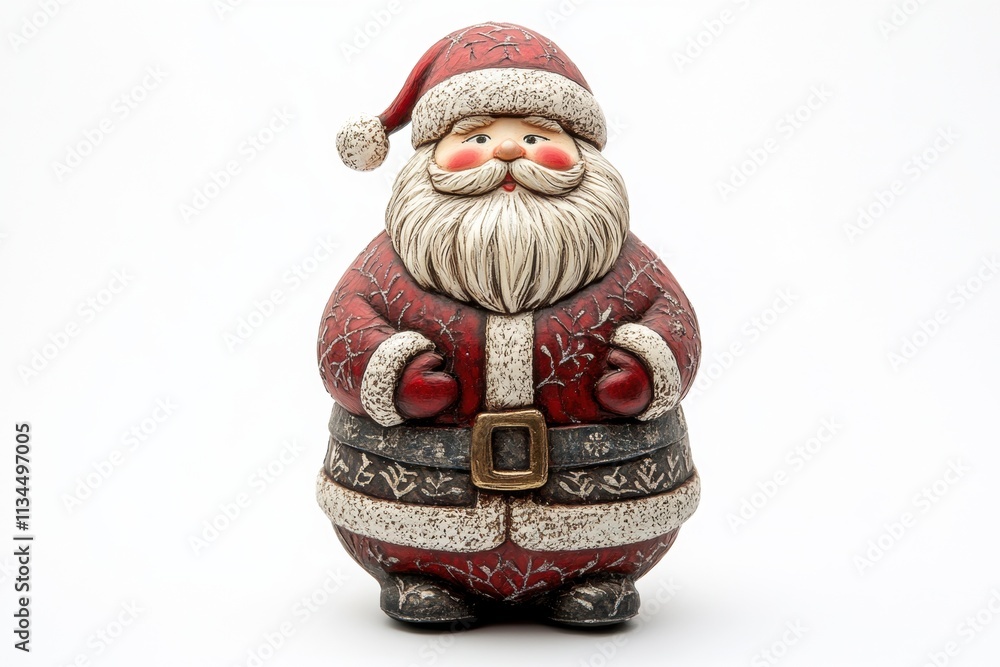 Santa claus figurine wearing traditional red suit smiling on white background Santa claus figurine wearing traditional red suit smiling on white background