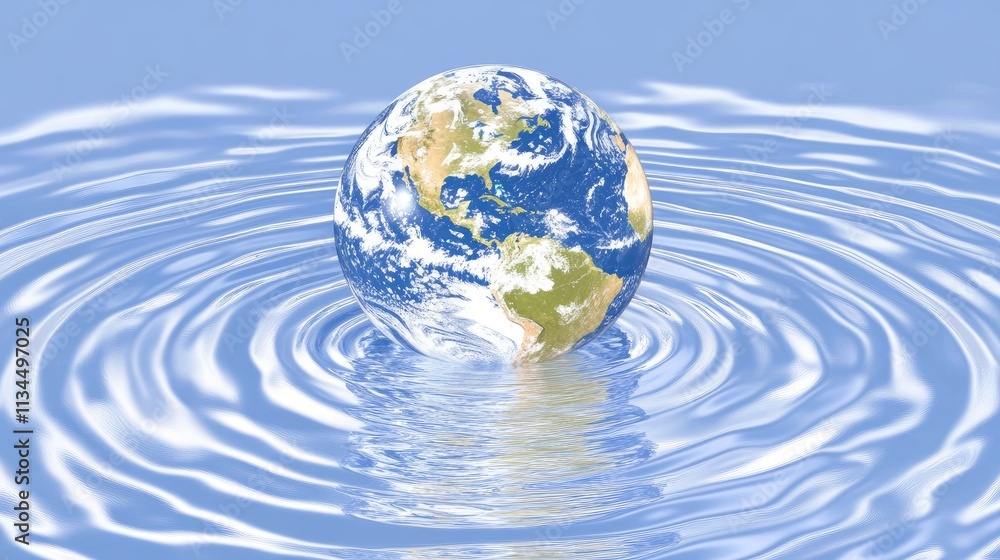 A creative 3D image of the planet surrounded by radiant water swirls, emphasizing environmental water initiatives. A creative 3D image of the planet surrounded by radiant water swirls, emphasizing environmental water initiatives.