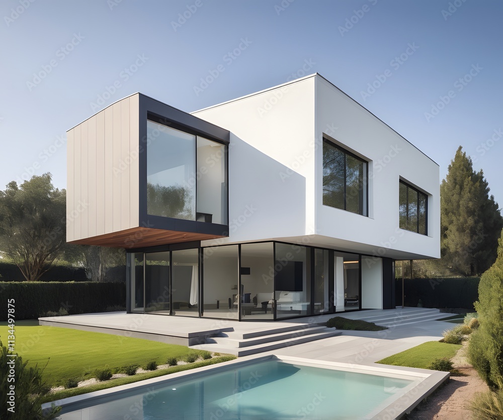 3D rendering of a large modern contemporary house architecture design 3D rendering of a large modern contemporary house architecture design