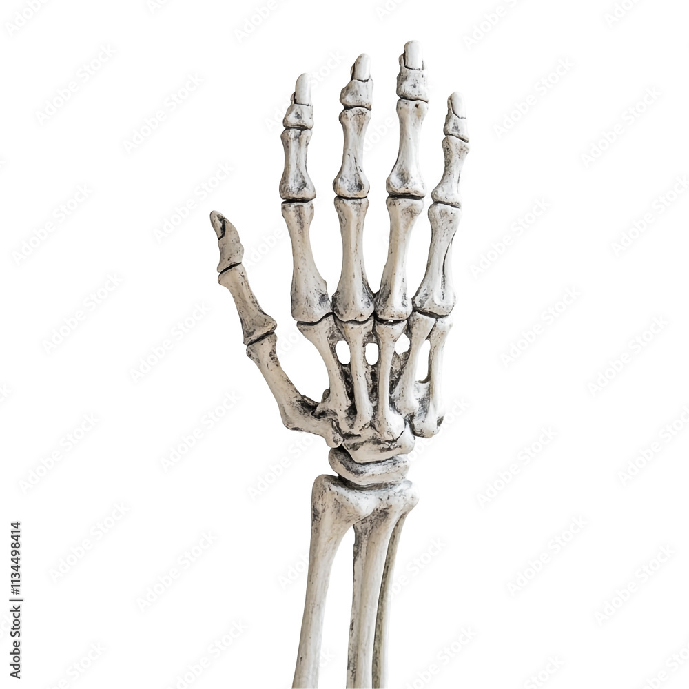 A Detailed Close-Up of a Skeleton Hand Against a Black Background A Detailed Close-Up of a Skeleton Hand Against a Black Background